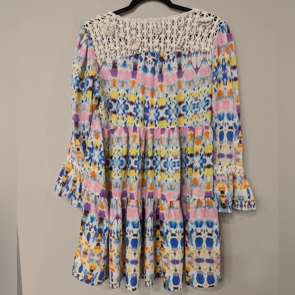 Aqua’s Multicolored Print Crochet Trim Baby Doll Dress In Size Large. NWOT. - Picture 4 of 5